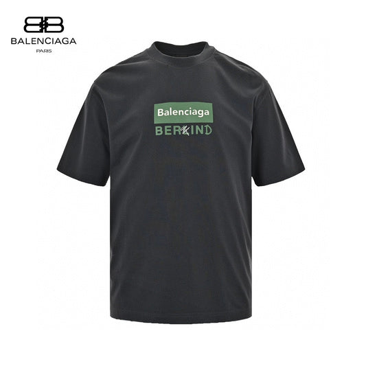 Balenciaga T-shirt - Berlin Graphic - Black Unisex Streetwear Limited Edition - <span>This Balenciaga t-shirt features a minimalist design with the text 'Balenciaga' inside a green rectangular