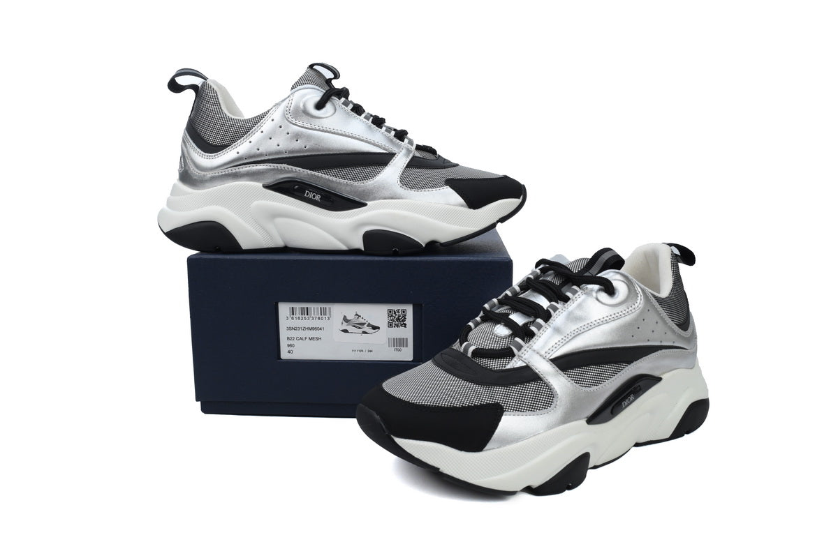 DIOR B22 Silver Sneakers - Black Unisex Streetwear Limited Edition
