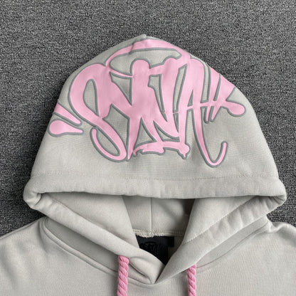 SYNA World Hood Logo Hoodie Grey - Pink Unisex Streetwear Limited Edition
