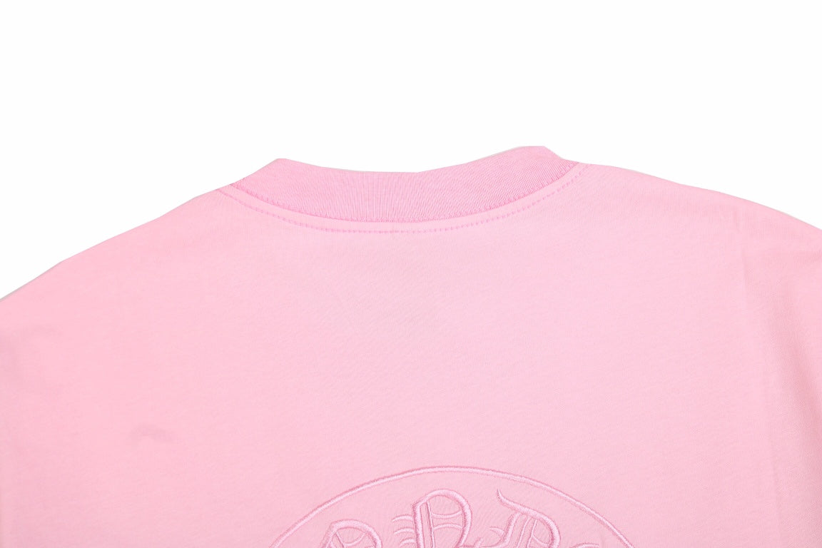 CHROME Hearts Horse Shoe Logo T-shirt - Pink Unisex Streetwear Limited Edition - The CHROME HEARTS HORSE SHOE LOGO T-SHIRT PINK - REPLICA delivers bold luxury streetwear aesthetics
