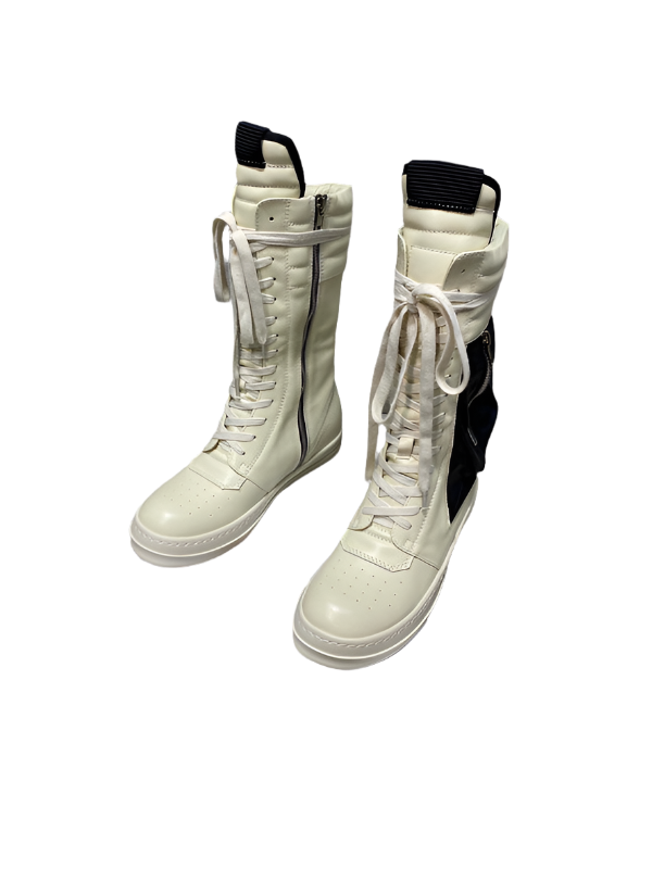 High-Top Leather Combat Boots Jacket - Black Unisex Streetwear Limited Edition - **High-Top Leather Combat Boots** Unveil your edgy side with these high-top leather combat boots, designed