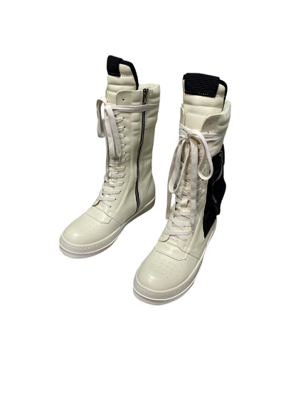 High-Top Leather Combat Boots Jacket - Black Unisex Streetwear Limited Edition - **High-Top Leather Combat Boots** Unveil your edgy side with these high-top leather combat boots, designed