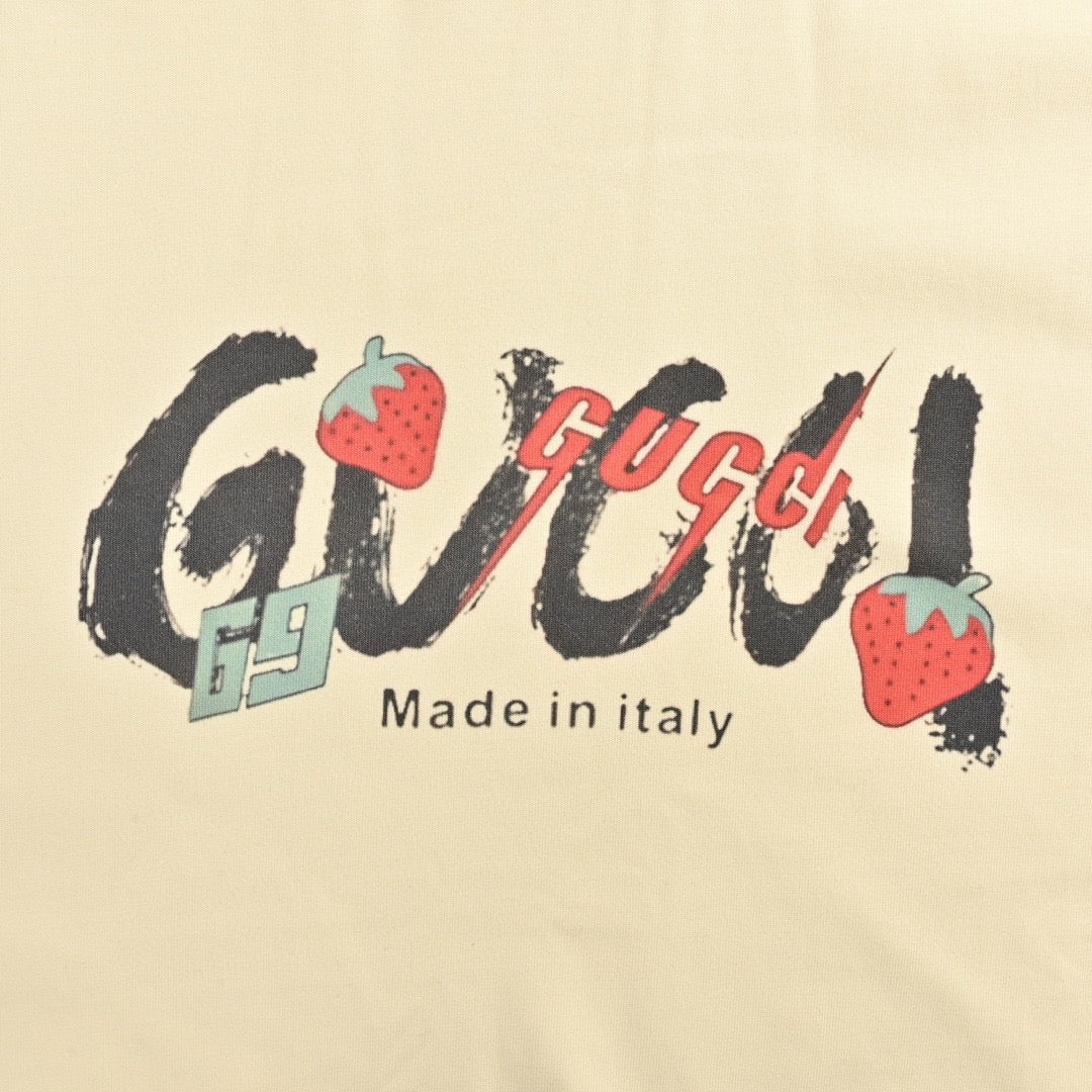 Gucci Strawberry Logo T-shirt (beige) Unisex Streetwear Limited Edition - The Gucci Strawberry Logo T-Shirt in beige features a playful and artistic design that embodies