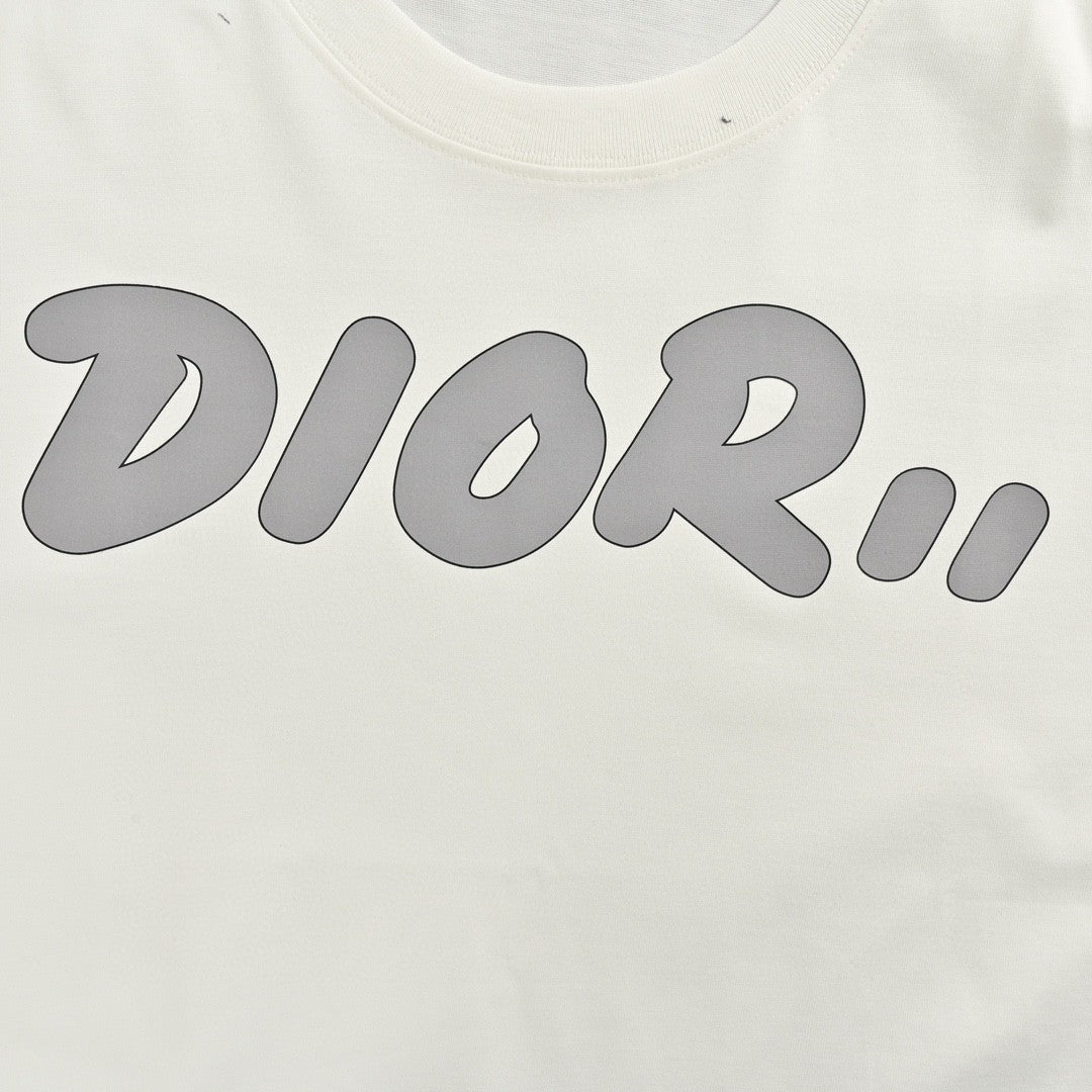T-shirt blanc Dior à logo gris, taille oversize