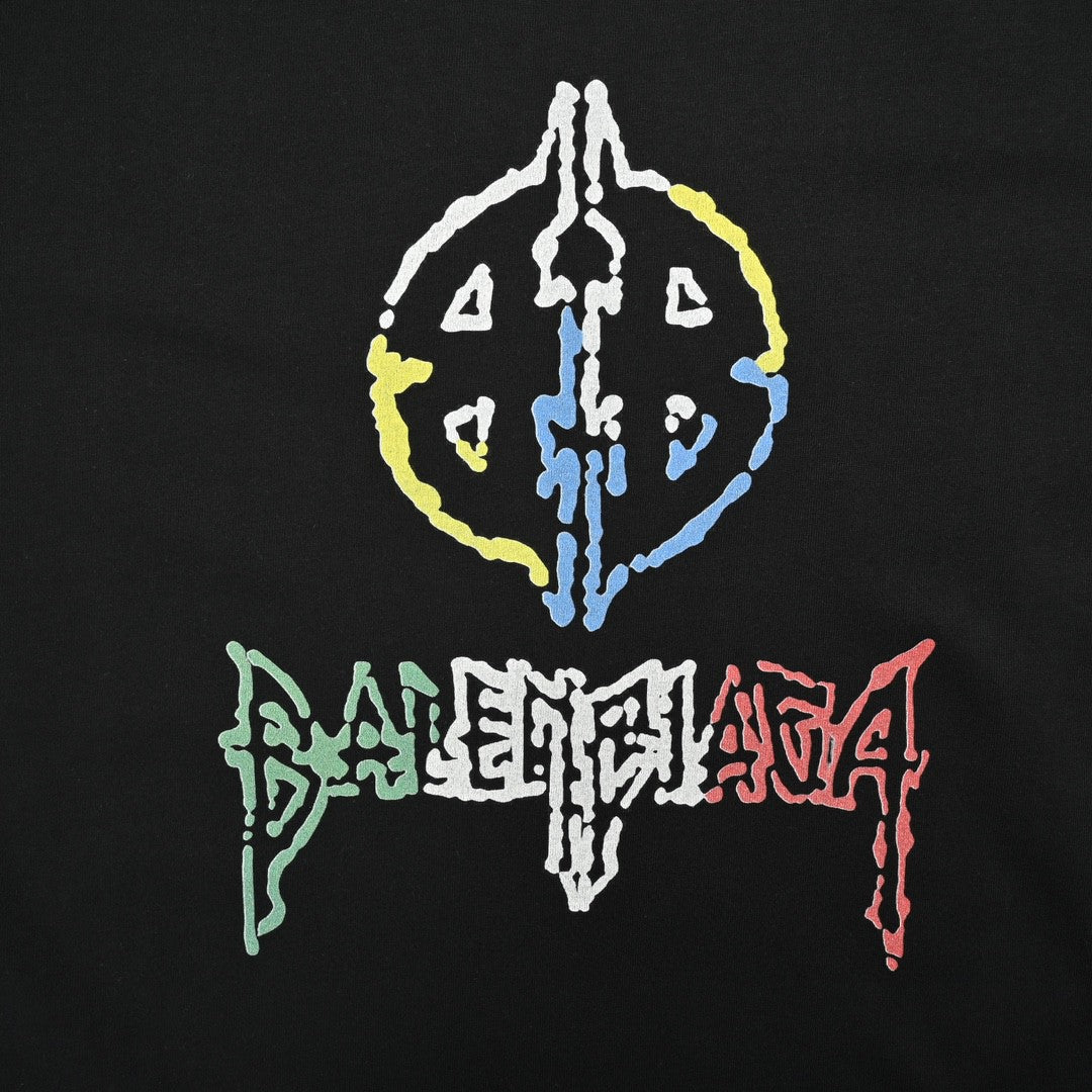 Balenciaga Multicolor Graphic Logo T-shirt - Black Unisex Streetwear Limited Edition - This Balenciaga t-shirt features a unique multicolor graphic logo on the front, combining vibrant colors