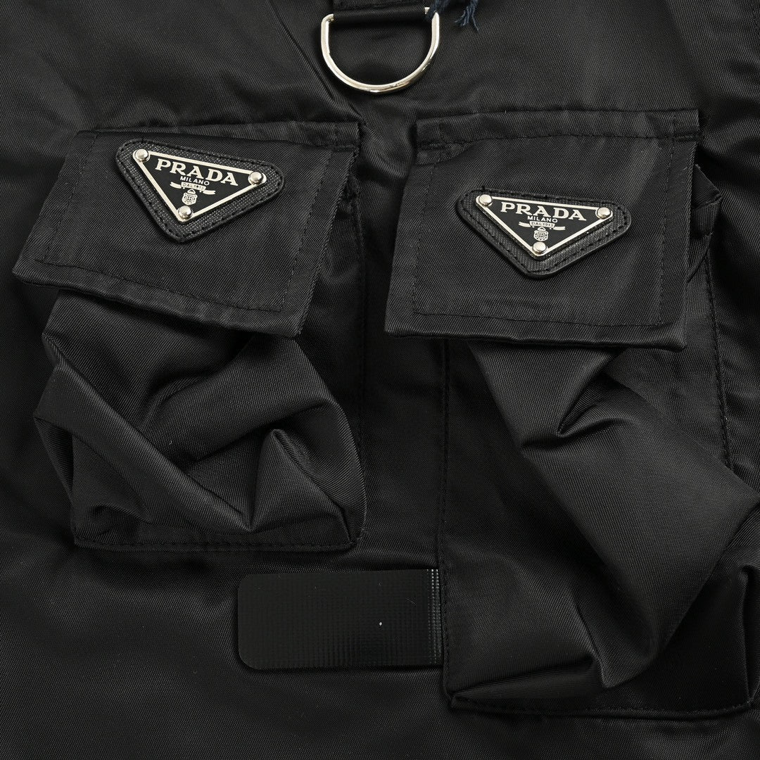 Prada Military Style Jacket - Black - detail - replica sneakers