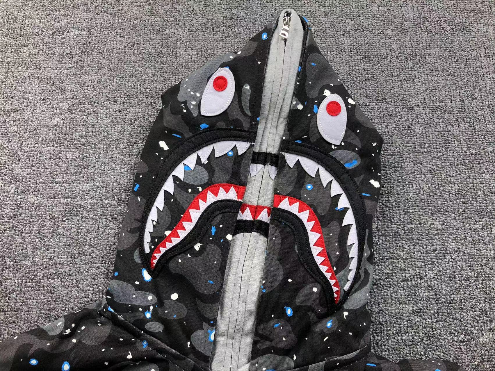 BAPE Space Camo Double Shark Full Zip Hoodie - Black Unisex Streetwear Limited Edition