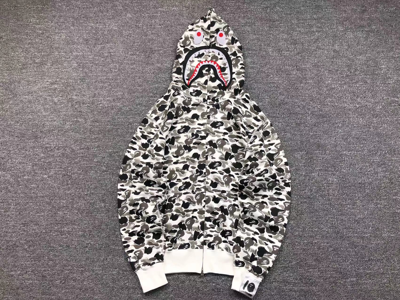 BAPE Abc Camo Shark Full Zip Hoodie - Grey Unisex Streetwear Limited Edition