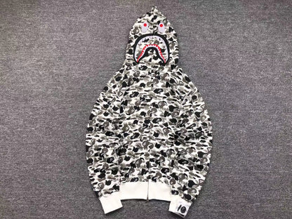 BAPE Abc Camo Shark Full Zip Hoodie - Grey Unisex Streetwear Limited Edition