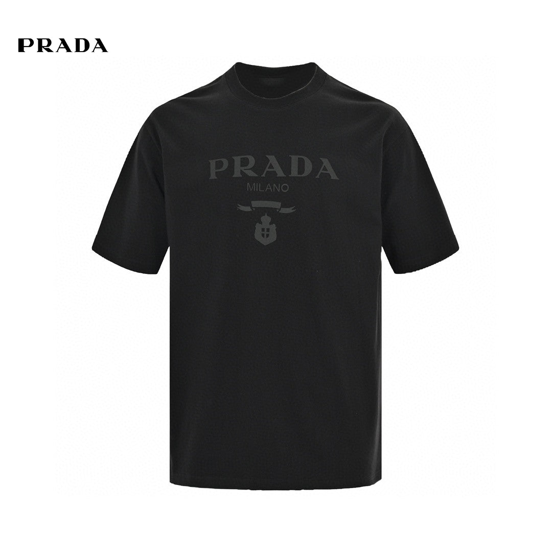 Prada T-shirt - With Subtle Branding - Black Unisex Streetwear Limited Edition - <span>This Prada t-shirt features a sleek black base with understated 'PRADA MILANO' branding across the