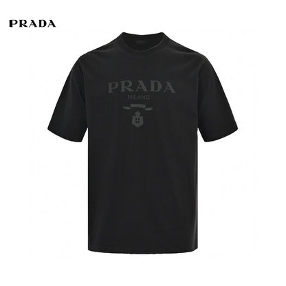 Prada T-shirt - With Subtle Branding - Black Unisex Streetwear Limited Edition - <span>This Prada t-shirt features a sleek black base with understated 'PRADA MILANO' branding across the