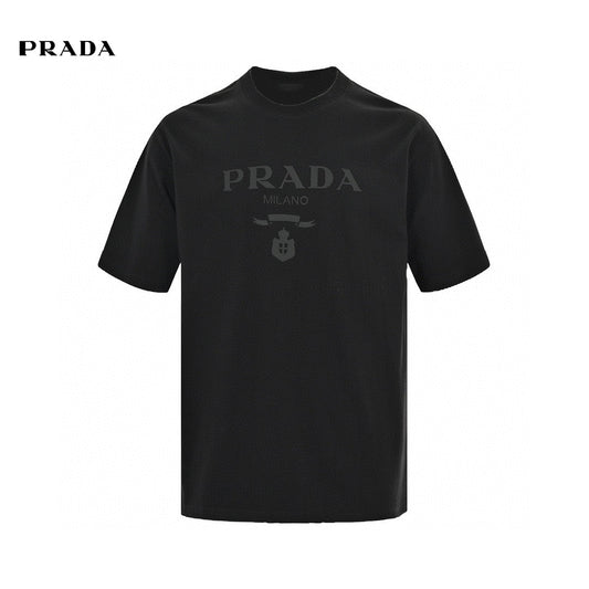Prada T-shirt - With Subtle Branding - Black Unisex Streetwear Limited Edition - <span>This Prada t-shirt features a sleek black base with understated 'PRADA MILANO' branding across the