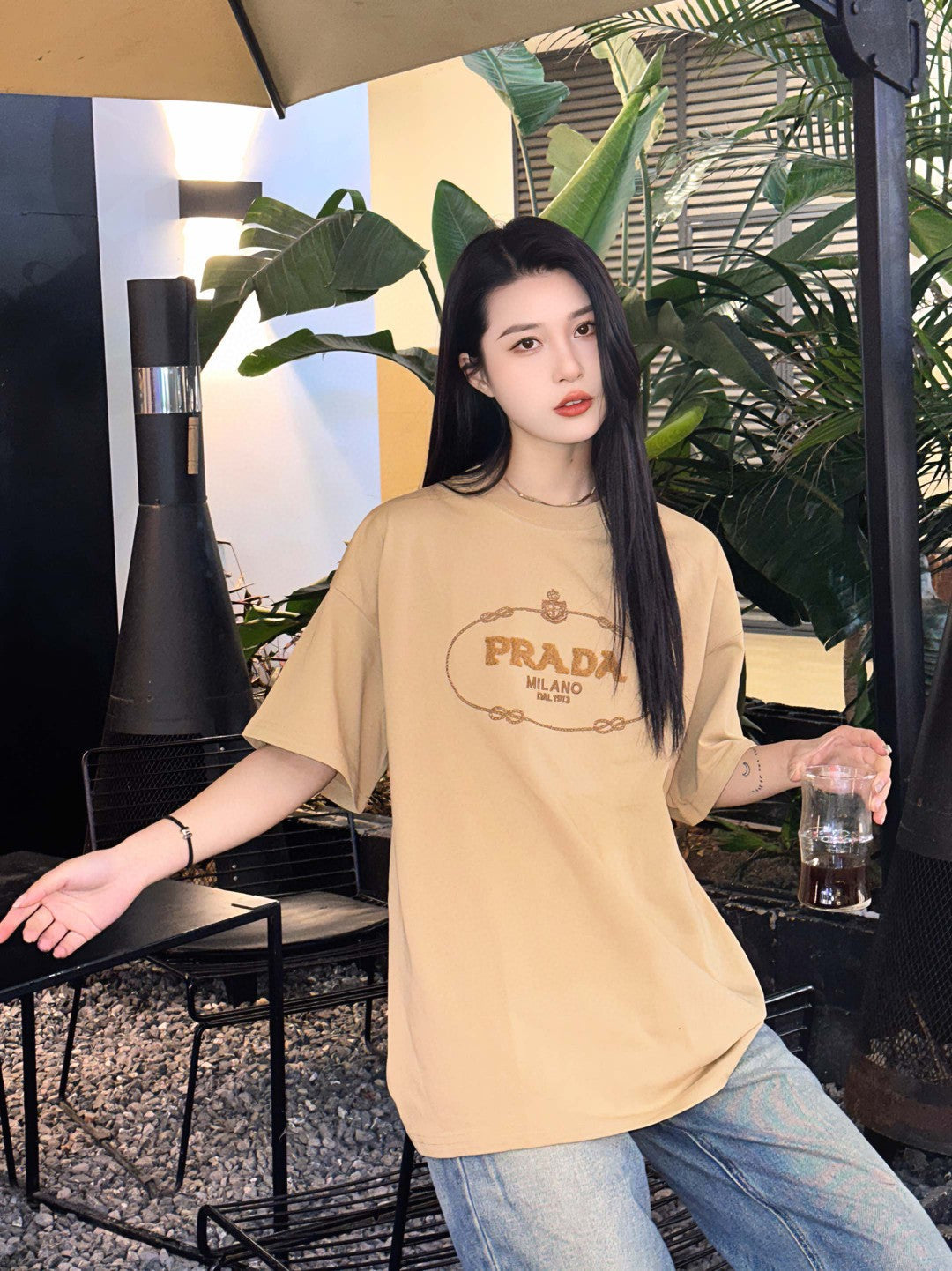 Prada Milano Logo T-shirt - Beige Unisex Streetwear Limited Edition - <span>This Prada Milano t-shirt features a refined design with a brown and beige Prada Milano