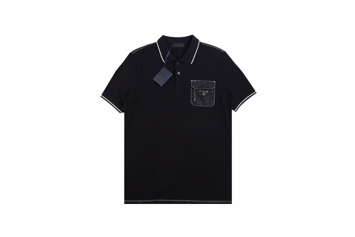 Prada 'pocket Detail' Polo Shirt - Black Unisex Streetwear Limited Edition - <p dir='ltr'><span>Black polo shirt featuring a classic collar and button placket. Accentuated with contrasting