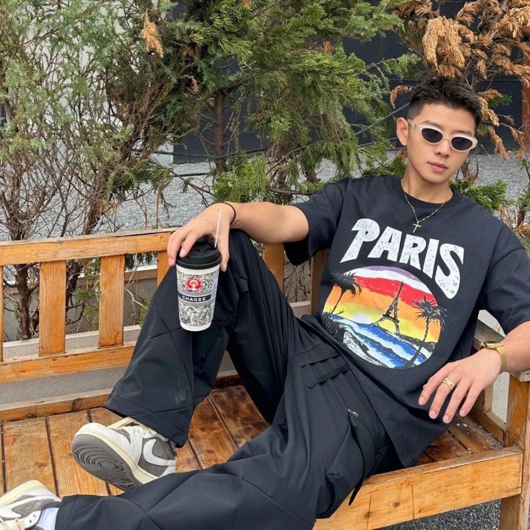 Balenciaga Paris Graphic T-shirt - Black Unisex Streetwear Limited Edition - <span>This Balenciaga t-shirt features a striking graphic design that showcases the iconic Eiffel Tower surrounded