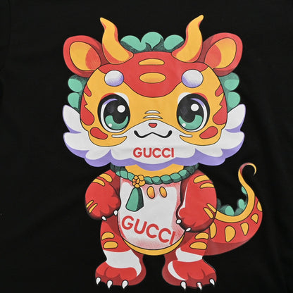 Gucci T-shirt With Dragon Cartoon - Black Unisex Streetwear Limited Edition - <span>Playful and vibrant. Features a colorful dragon cartoon. Gucci logo on the character. Made from