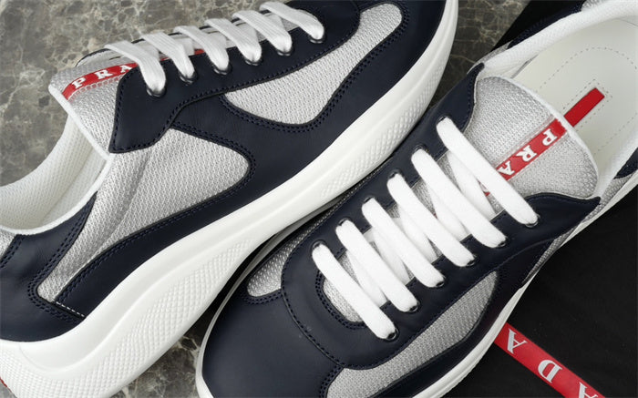 PRADA America's Cup Leather Silver Sneakers - Navy Unisex Streetwear Limited Edition