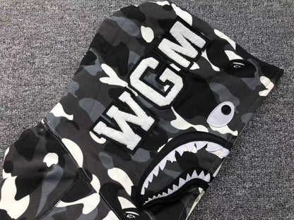BAPE City Camo Half Shark Full Zip Hoodie White - - Black Unisex Streetwear Limited Edition