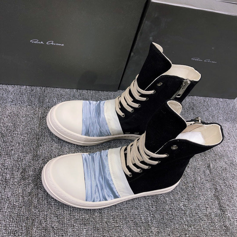 Rick Owens Canvas Boots With Ruched Fabric - Black Unisex Streetwear Limited Edition - **Rick Owens Black Canvas Boots with Ruched Fabric** Introducing the Rick Owens Black Canvas Boots