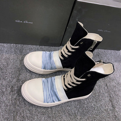Rick Owens Canvas Boots With Ruched Fabric - Black Unisex Streetwear Limited Edition - **Rick Owens Black Canvas Boots with Ruched Fabric** Introducing the Rick Owens Black Canvas Boots