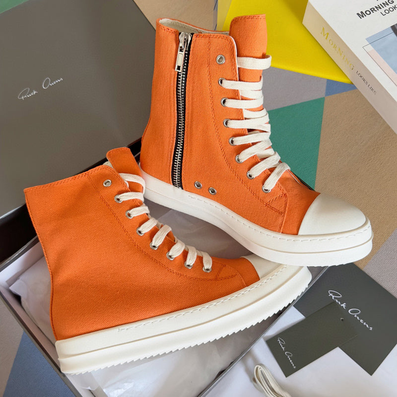 Rick Owens High-top Sneakers - Orange Unisex Streetwear Limited Edition - **Rick Owens Orange High-Top Sneakers: Vibrant Style Meets Premium Craftsmanship** Introducing the Rick Owens Orange