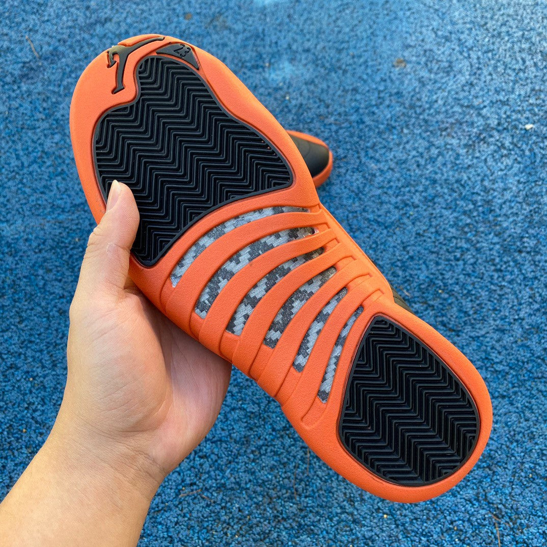 Jordan 12 Wmns brilliant Orange Sneakers Unisex Streetwear Limited Edition - Introducing the Air Jordan 12 Retro in a bold black and orange colorway, a sneaker