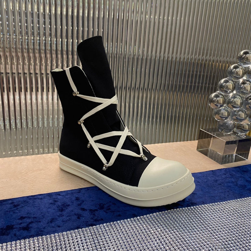 Rick Owens High-top Canvas Boots - And White T-Shirt - Black Unisex Streetwear Limited Edition - ### Rick Owens High-Top Canvas Boots - Black and White Introducing the Rick Owens High-Top