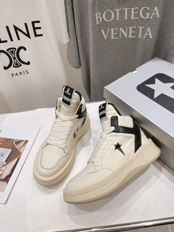 Rick Owens Cream And High-top Sneakers - Black Unisex Streetwear Limited Edition - **Rick Owens Cream and Black High-Top Sneakers: A Blend of Modern Aesthetics and Superior Craftsmanship**