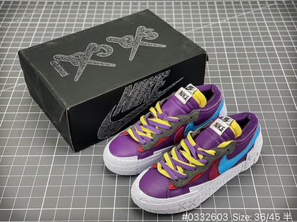 KAWS - Sacai - Nike Blazer Dusk - Purple Unisex Streetwear Limited Edition - The KAWS x Sacai x Nike Blazer 'Purple Dusk' takes the iconic Blazer silhouette to