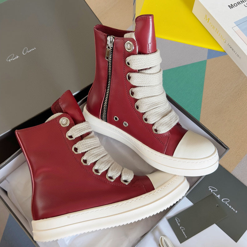 Rick Owens High-top Sneakers - Red Unisex Streetwear Limited Edition - **Rick Owens Red High-Top Sneakers: Bold Elegance and Premium Craftsmanship** Introducing the Rick Owens Red