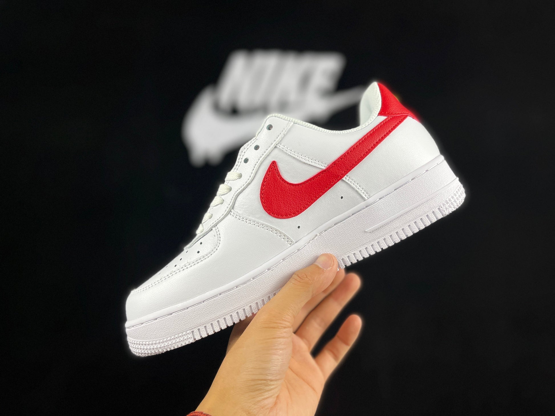 NIKE Air Force 1 'mini Swoosh - Red' - White Unisex Streetwear Limited Edition - **Nike Air Force 1 'Mini Swoosh White/Red'** The Nike Air Force 1 'Mini Swoosh White/Red'