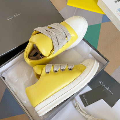 Rick Owens Low-top Sneakers - Yellow Unisex Streetwear Limited Edition - **Rick Owens Yellow Low-Top Sneakers: Bold Elegance and Superior Craftsmanship** Introducing the Rick Owens Yellow