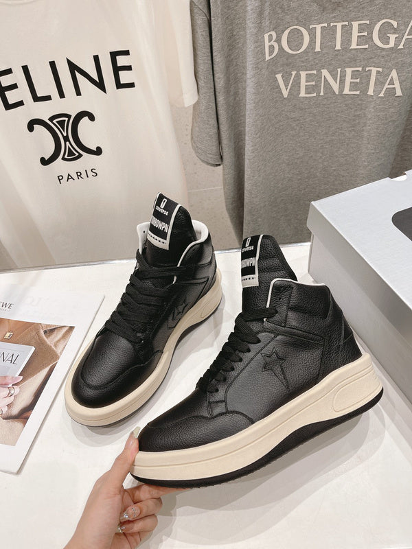 Rick Owens And White High-top Sneakers - Black Unisex Streetwear Limited Edition - **Rick Owens High-Top Sneakers: Modern Luxury with an Edge** Introducing the Rick Owens High-Top Sneakers,
