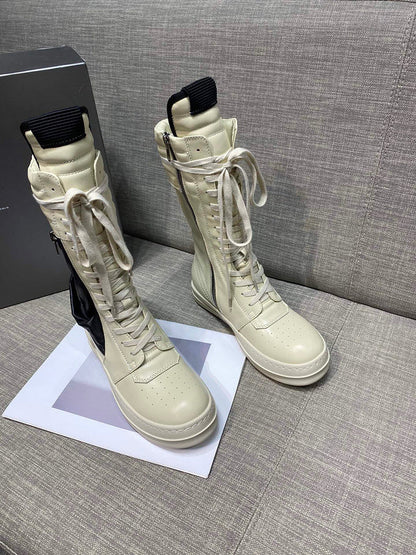 High-Top Leather Combat Boots Jacket - Black Unisex Streetwear Limited Edition - **High-Top Leather Combat Boots** Unveil your edgy side with these high-top leather combat boots, designed