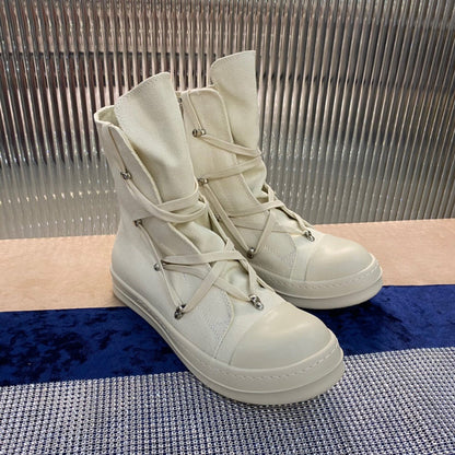 Rick Owens High-top Canvas Boots - Pants - Cream Unisex Streetwear Limited Edition - ### Rick Owens High-Top Canvas Boots - Cream Introducing the Rick Owens High-Top Canvas Boots