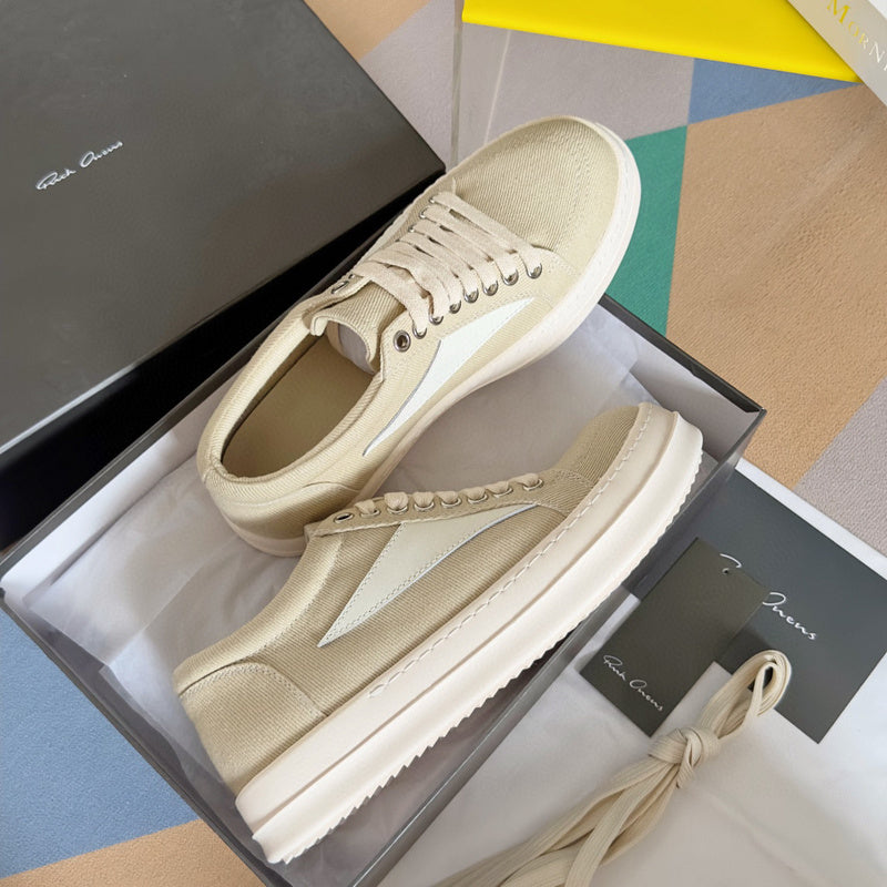 Rick Owens Canvas Low-top Sneakers - Beige Unisex Streetwear Limited Edition - **Rick Owens Beige Canvas Low-Top Sneakers: Subtle Elegance and Superior Craftsmanship** Introducing the Rick Owens
