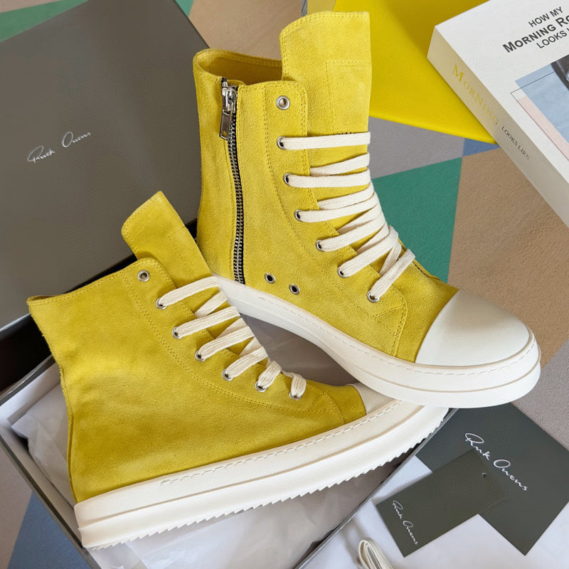 Rick Owens High-top Sneakers - Yellow Unisex Streetwear Limited Edition - **Rick Owens Yellow High-Top Sneakers: Vibrant Style Meets Premium Craftsmanship** Introducing the Rick Owens Yellow