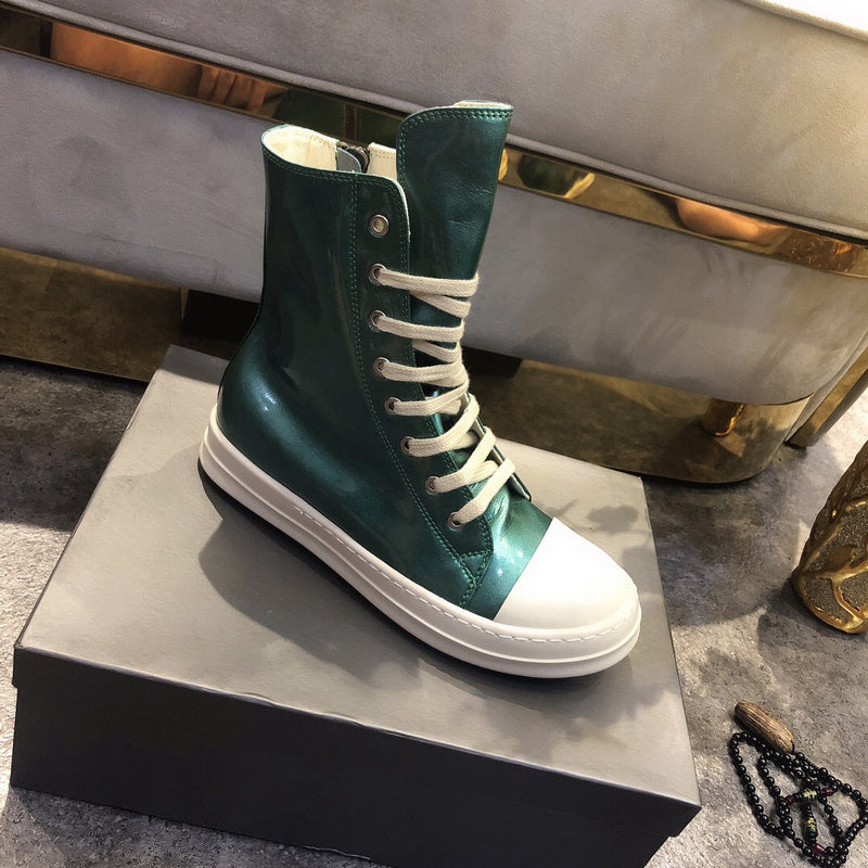 High-Top Metallic Leather Sneakers - Green Unisex Streetwear Limited Edition - **High-Top Metallic Green Leather Sneakers** Add a splash of color to your wardrobe with these