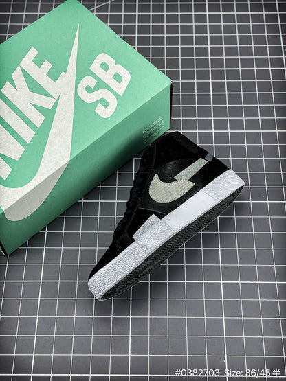 Nike Blazer Mid - Black Unisex Streetwear Limited Edition - The Nike Blazer Mid 'Broken Swoosh' in Black and Grey offers a sleek and modern
