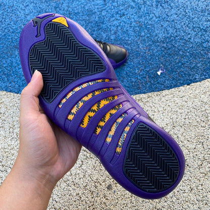 Jordan 12 - Field Purple-metallic Gold-ta - I - Black Unisex Streetwear Limited Edition - Introducing the Air Jordan 12 Retro in an eye-catching black and purple colorway, a bold