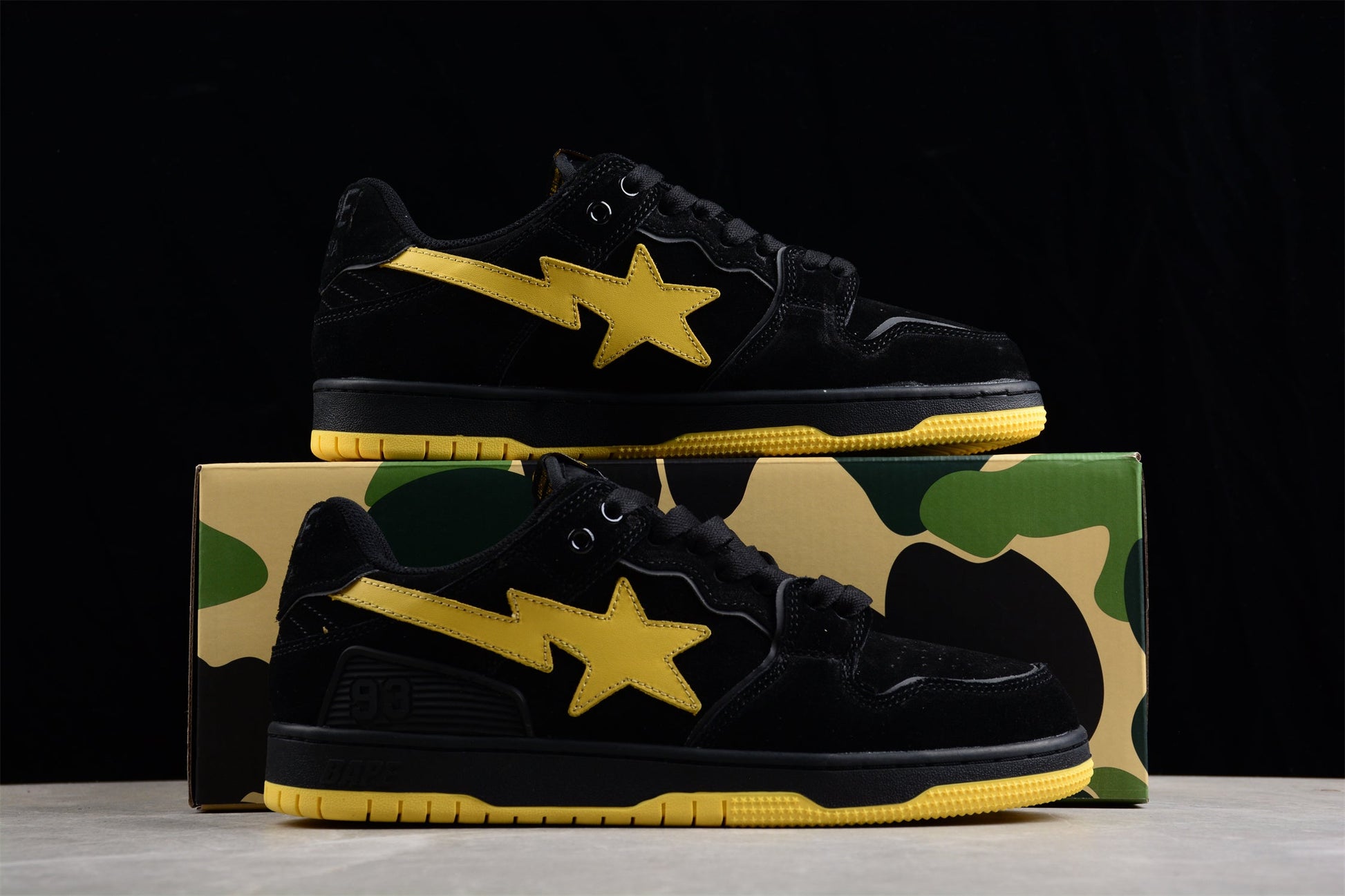 BAPE Sta Low-top Sneakers In And Yellow - Black Unisex Streetwear Limited Edition - **BAPE STA Low-Top Sneakers in Black and Yellow** Elevate your sneaker collection with the BAPE