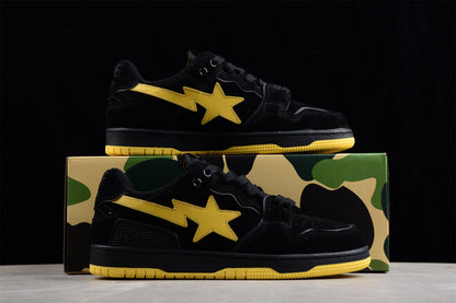 BAPE Sta Low-top Sneakers In And Yellow - Black Unisex Streetwear Limited Edition - **BAPE STA Low-Top Sneakers in Black and Yellow** Elevate your sneaker collection with the BAPE