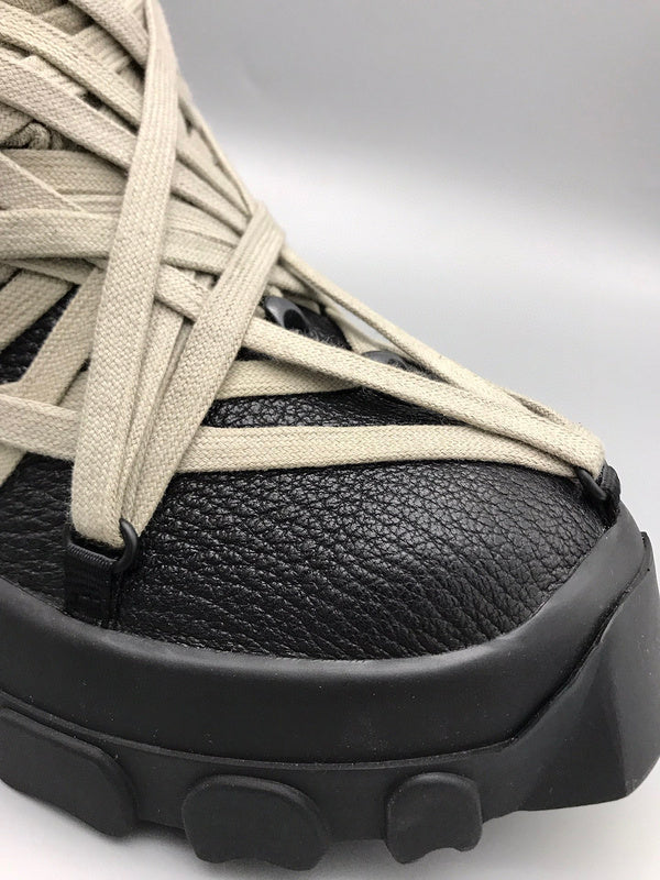 Rick Owens High-top Sneakers With Beige Straps - Black Unisex Streetwear Limited Edition - **Rick Owens Black High-Top Sneakers with Beige Straps: Avant-Garde Design and Superior Craftsmanship** Intro