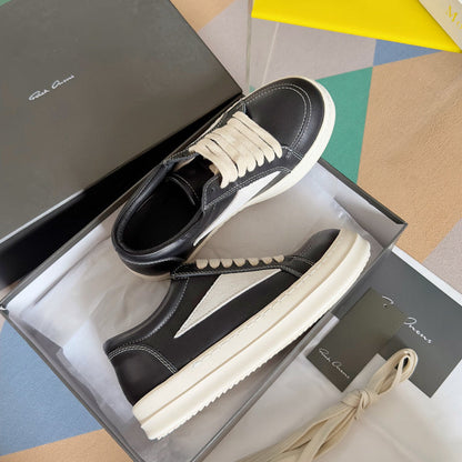 Rick Owens Leather And Suede Low-top Sneakers - Black Unisex Streetwear Limited Edition - **Rick Owens Black Leather and Suede Low-Top Sneakers: Timeless Sophistication and Premium Craftsmanship** Int