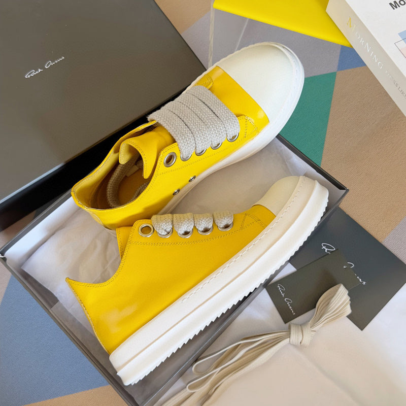 Rick Owens Low-top Sneakers - Yellow Unisex Streetwear Limited Edition - **Rick Owens Yellow Low-Top Sneakers: Bold Elegance and Superior Craftsmanship** Introducing the Rick Owens Yellow