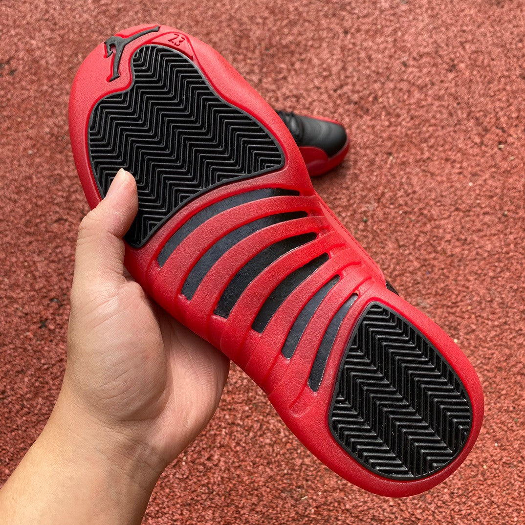 Jordan 12 Flu Game - Black Unisex Streetwear Limited Edition - Introducing the Air Jordan 12 Retro in a striking black and red colorway, a timeless