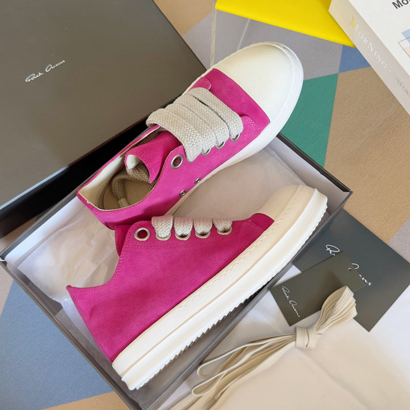 Rick Owens Suede Low-top Sneakers - Pink Unisex Streetwear Limited Edition - **Rick Owens Pink Suede Low-Top Sneakers: Bold Vibrancy and Premium Craftsmanship** Introducing the Rick Owens