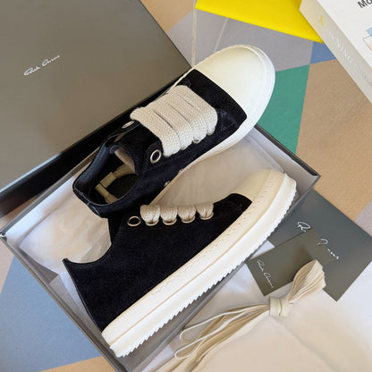 Rick Owens Suede Low-top Sneakers - Black Unisex Streetwear Limited Edition - **Rick Owens Black Low-Top Sneakers: Timeless Elegance and Modern Craftsmanship** Introducing the Rick Owens Black