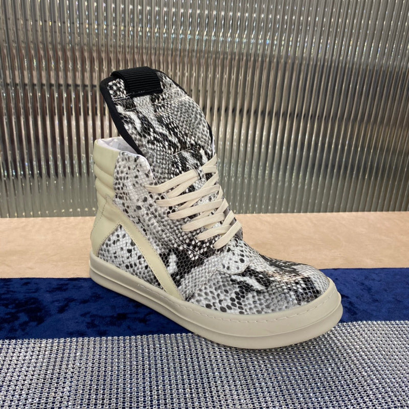 Rick Owens Geobasket Sneakers - Snakeskin Print - Red Unisex Streetwear Limited Edition - ### Rick Owens Geobasket Sneakers - Snakeskin Print Introducing the Rick Owens Geobasket Sneakers in