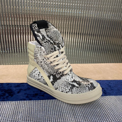 Rick Owens Geobasket Sneakers - Snakeskin Print - Red Unisex Streetwear Limited Edition - ### Rick Owens Geobasket Sneakers - Snakeskin Print Introducing the Rick Owens Geobasket Sneakers in